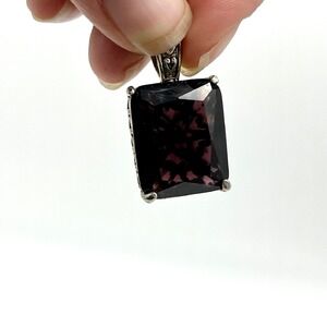 Vintage MJ Sterling Silver Pendant Large‎ Faceted Purple Stone Statement